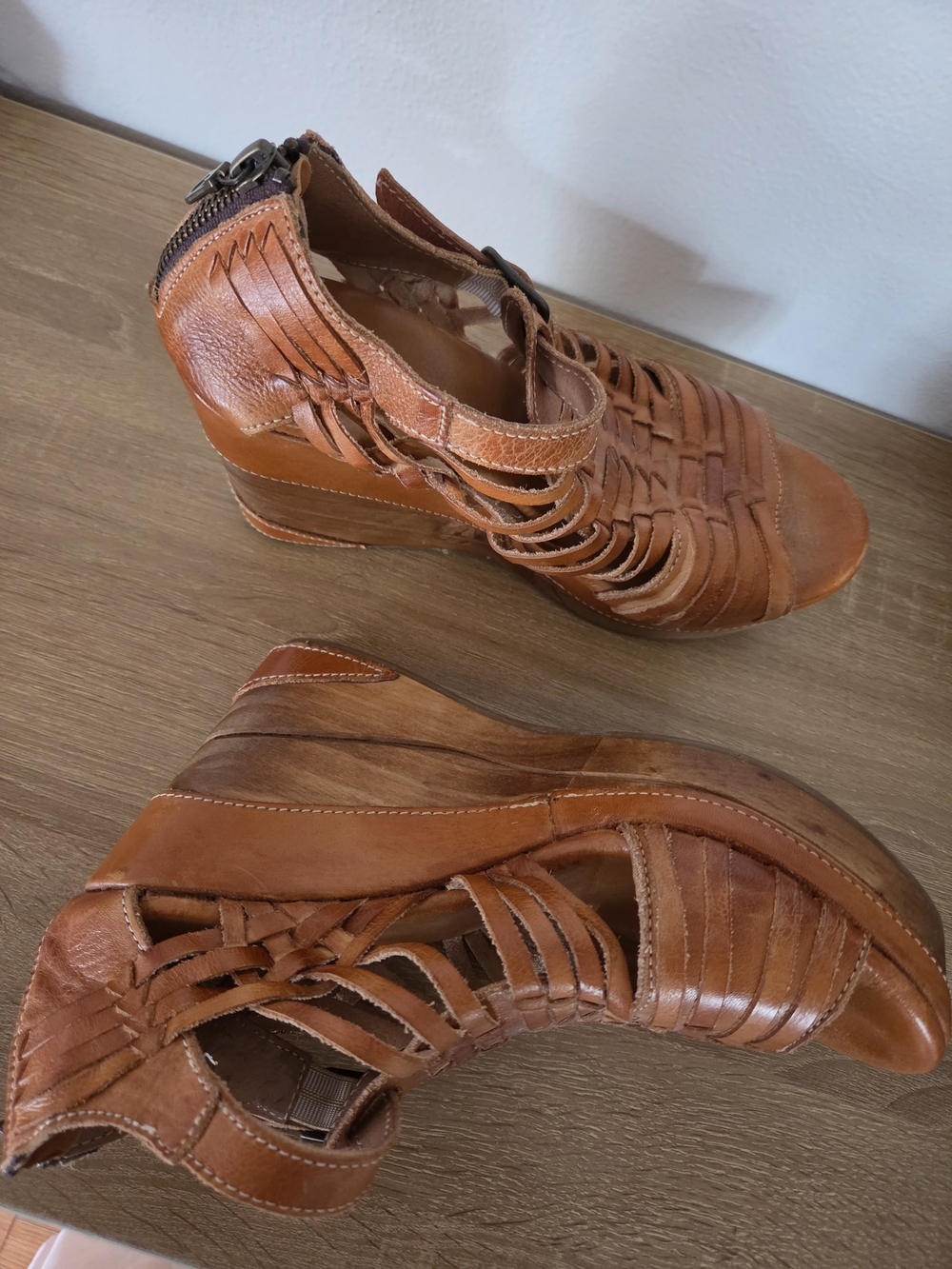 BedStu Leather Wedge Sandals - Tan - Picture 7 of 13
